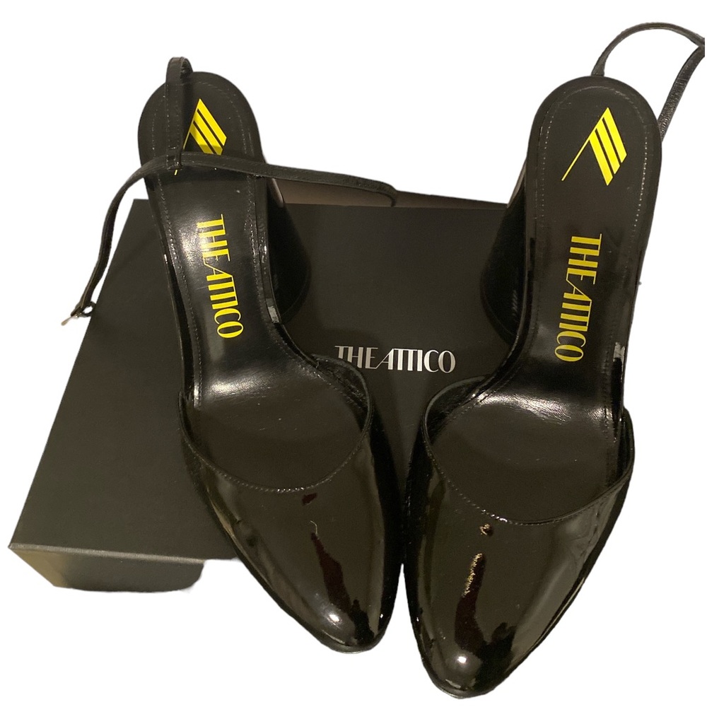 THE ATTICO BLACK PATENT LEATHER UNIQUE STYLE WOMENS HEELS ONLY WORN ONCE